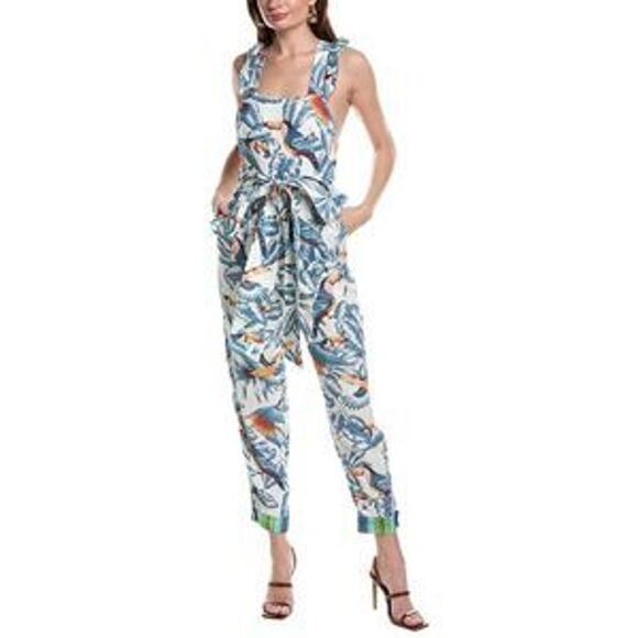 FARM Rio Pants - Farm Rio Toucans Crossed Back Frilled Jumpsuit